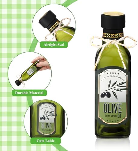 Reallnaive 20 Pcs 4oz Mini Olive Oil Bottles Bulk, Sqaure, Dark Green