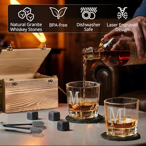 Custom Monogram Since Year Whiskey Glass Set, 2 Glasses, Wood Crate