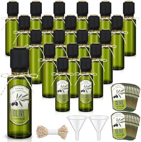 Reallnaive 20 Pcs 4oz Mini Olive Oil Bottles Bulk, Circle, Dark Green