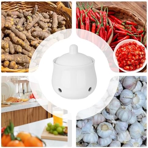 Garlic Storage Container | Ceramic Onion Storage Jar with Lid | Decorative Garlic Holder - for Dining Room Kitchen Restaurant Fridge Onion Potato Ginger