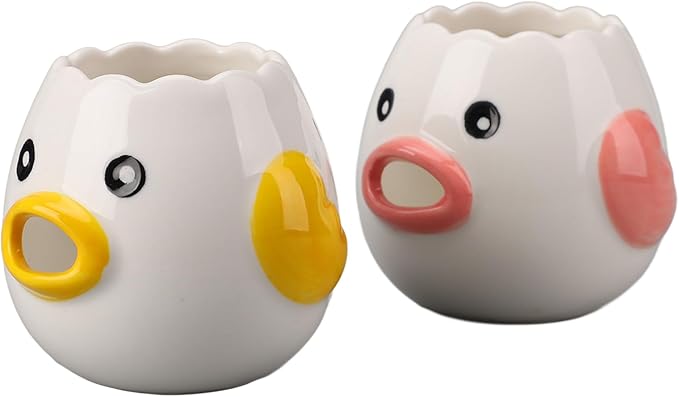 2pcs Egg Separator Ceramic Chicken Shaped Egg Yolk White Filter Kitchen Cooking Accessories and Yellow Sawtooth Design Practical