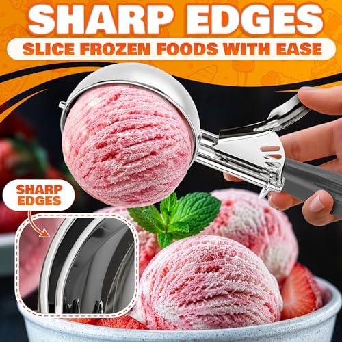 4 oz Ice Cream Scoop with Trigger – 8.74 x 2.75 Size, Ergonomic Handle, #8 Trigger Release Scoop for Ice Cream, Baking, Cookies and Desserts, Easy to Clean, Dishwasher-Safe (Pack of 2)