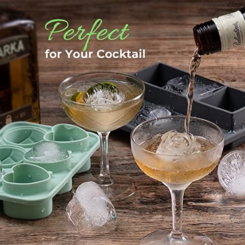 3 Rose & 3 Heart Shaped Ice Cube Tray, MEETRUE Silicone Ice Cube Tray with Clear Funnel-type Lid Novelty Rose Ice Cube Mold Ice Ball Maker Mold Ice Tray for Cocktails Whiskey Chilled Drinks,Green