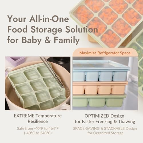 Baby Food Storage Silicone Cubes, Celadon Green, 12 Cubes 1.5oz