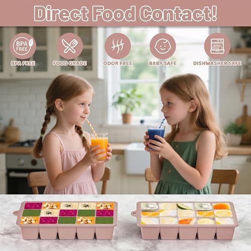 Silicone Ice Cube Tray 2 Pack - EASY RELEASE ice cube tray with lid, BPA Free Ice Cubes Trays for Freezer,ice cube mold for Cocktail,Whiskey (Pink)