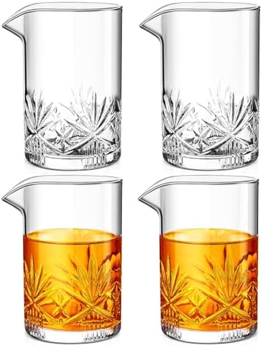 Dandat 4 Pcs 24 oz Cocktail Mixing Glass Crystal Stirring Glass for Cocktail Whiskey Mixing Glasses Bartender Pitcher for Bar Party Bartender Home Whiskey Drinking Shaker Accessory