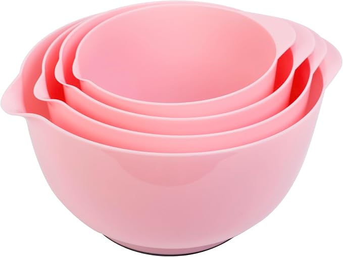 BoxedHom Classic Mixing Bowls Set of 4, BPA Free Microwave Safe,4.5 Quart | 3.5,2.5 and 1.7 QT, Non-slip Base Large Non-toxic Plastic Nesting Bowl with Pour Spout, Dishwasher Safe, for Prep, Cooking