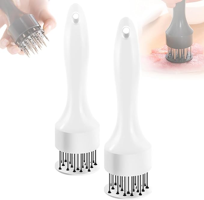 Stainless Steel Meat Tenderizer, Meat Tenderizer Tool Meat Tenderizer with 21 Stainless Steel Ultra Sharp Needle Blades Kitchen Gadgets for Chicken Steak Beef Meat Tenderizer (White, 2Pcs)