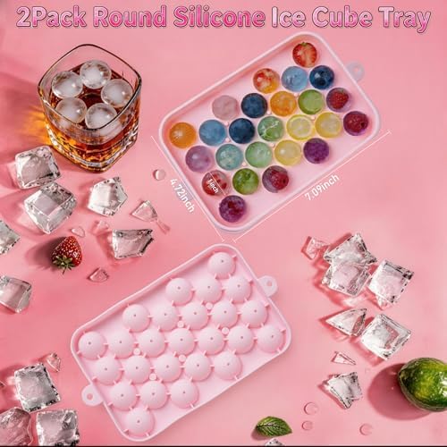 Small Ice Ball Mold, 2Pack Ice Cube Tray with Lid, 25 Cavities Round Flexible Silicone Ice Cube Tray for Freezer, BPA Free Circle Ice Cube Tray for Whiskey, Cocktail, Juice