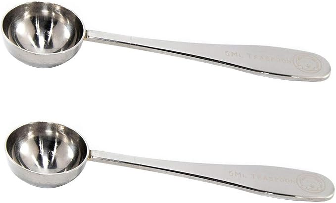Honey Bear Kitchen 5 ml Teaspoon Measuring Scoop Spoons, Polished Stainless Steel, Set of 2