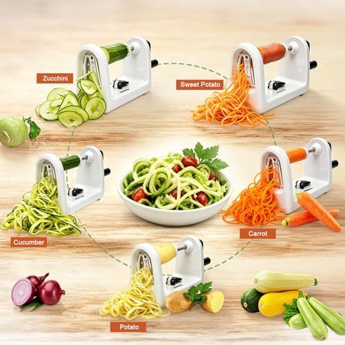 2-in-1 Manual Veggie Spiralizer, Stainless Steel Zoodle Slicer Shredder