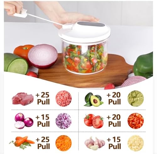 1000ML Onion Chopper, Large Hand Pull String Vegetable Food Chopper, White