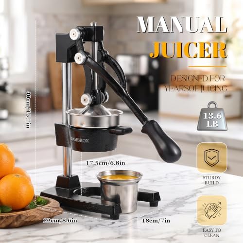 Manual Cast Iron Lemon Squeezer, Black Citrus Juicer