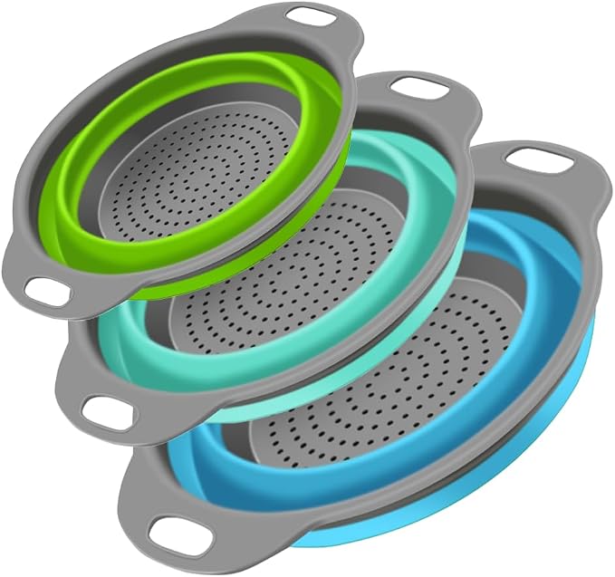 3-Packs Strainers for Kitchen Colander with Handles 3 Size Collapsible Colander for Washing Draining Veggies Fruit Pasta
