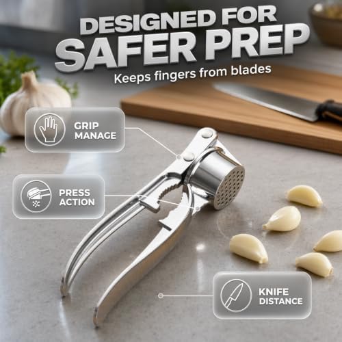 Heavy Duty Manual Garlic Press, Alloy Garlic Ginger Crusher, Easy-Squeeze Garlic Mincer with Ergonomic Handle, Easy Squeeze Kitchen Essential (Extra Large)
