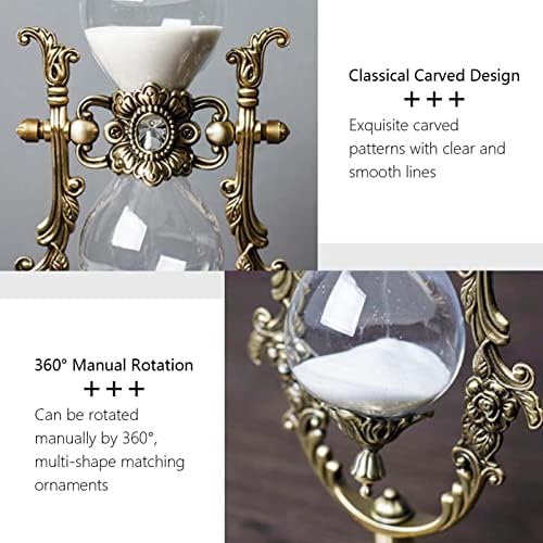 Vintage Embossed Hourglass Sand Timer Decor,360° Rotating 15 Min