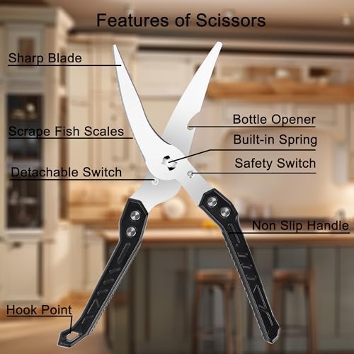 Heavy Duty Kitchen Poultry Shears Professional Food Scissors Black
