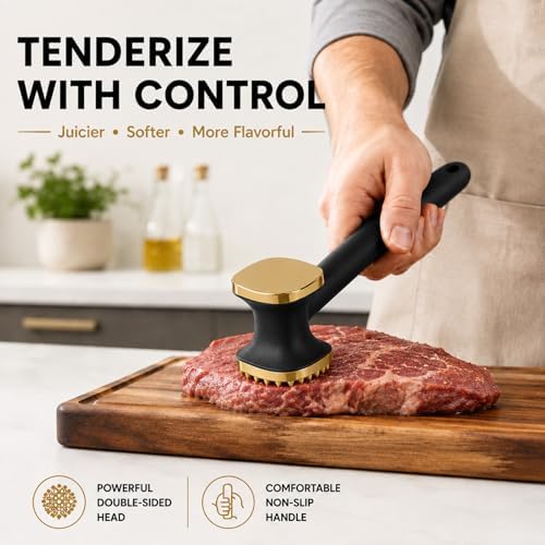 Meat Tenderiser Hammer, Heavy Duty Meat Mallet with Dual-Sided Hammer, Non-Slip Ergonomic Grip for Steak, Chicken, Beef, Pork & Fish, Metal Meat Tenderizer Tool for Kitchen & BBQ