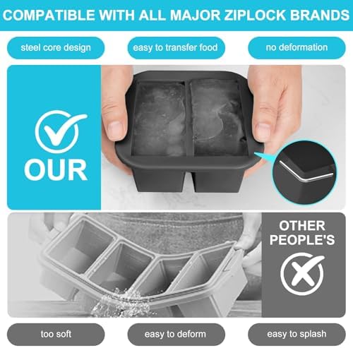 Silicone Freezer Tray with Lid 2 Pack Silicone Freezer Molds Ice Cube Tray Makes 4 Perfect 1 Cup Portions Soup Cubes Meal Prep Containers- Oven & Dishwasher Safe