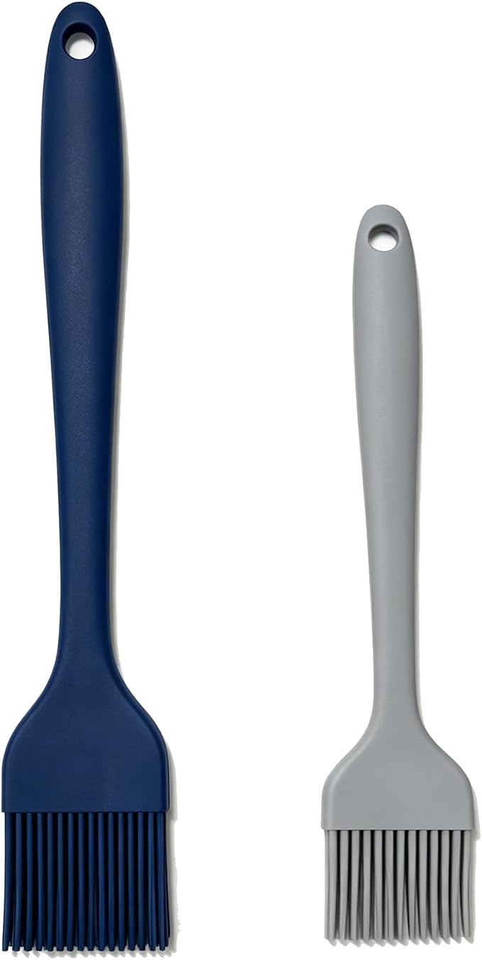 Hhyn Silicone Basting Pastry Brush Set 2 Pack (Large + Small), Gray & Blue | Heat Resistant, Spread Oil Butter Sauce for BBQ Grill Barbeque Kitchen Baking Cooking Pastries