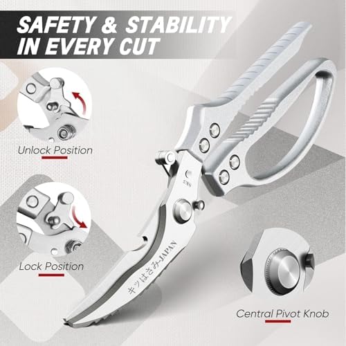 TIVOLI Silver Japanese Kitchen Shears Set for Chicken Bones, Meat & Turkey