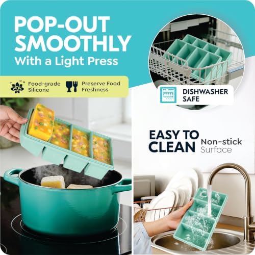 Silicone Freezer Trays with Lids, 2 Cup & 1 Cup & 1/2 Cup Soup Freezer Container Molds for Freezer - Leakproof, Dishwasher, Oven Safe, Ideal for Frozen Broth, Leftovers & Meal Prep, BPA Free 3 Pack