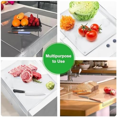 3-Piece Acrylic Cutting Board Set with Counter Lip, 3 Sizes (17.5x13.5/16x12/11.5x7.5Inch) for Kitchen Countertops, Non-Slip Durable Clear Countertop Protector, Ideal for Home Decor Housewarming Gifts