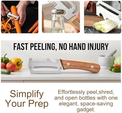 2Pcs Multifunctional Vegetable Peelers, Stainless Steel Wide Blade Potato and Carrot Peeler, 3-in-1 Veggie Peeler With Scallion Shredder and Bottle Opener for Kitchen, Camping and Trave