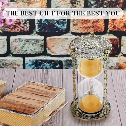 SuLiao Hourglass Sand Timer 60 Minute, 60 Min Mandala Rose Engraving Brass Gold Sand Clock,Antique Reloj De Arena 1 Hora, One Hour Glass Sandglass for Gift Home Office Desk Decor