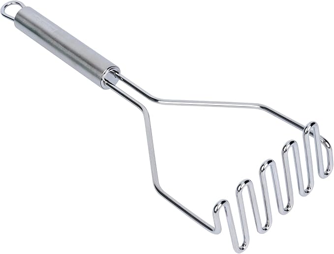Restaurantware Stainless Steel Potato Masher - German Standard Heavy Duty Vegetable Masher, Ergonomic Handle, Dishwasher Safe - Avocado Guacamole Masher for Potatoes, Beans