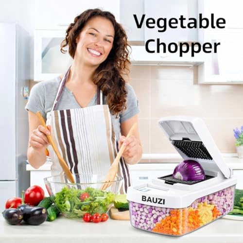 12-in-1 ABS Vegetable Chopper, Onion Cutter with Container, Food Slicer Dicer & Grater, Multifunction Kitchen Gadget for Fruits & Vegetables, BPA Free