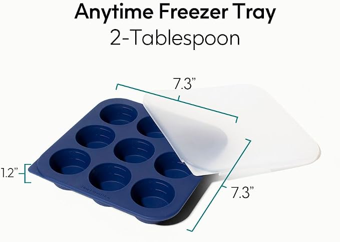 Anyday 2-Tbsp Silicone Freezer Tray with Silicone Lid for Sauces, Purees, Garlic, Herbs, Tomato Paste | Plastic-Free Freezer Molds | 1 Oz Meal Prep Ice Cube Tray Reusable