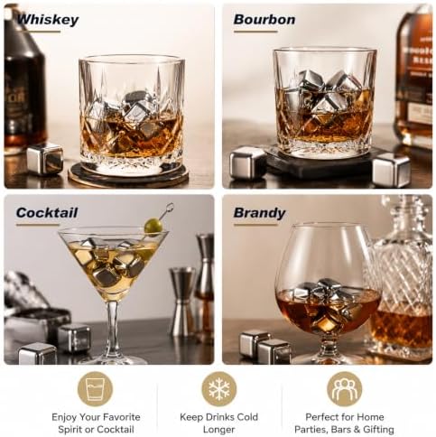 Reusable Stainless Steel Whiskey Ice Cubes 16 Pack with Storage Tray & Anti-Slip Tongs, Metal Chilling Stones No Dilution for Bourbon Scotch Cocktails Home Bar Accessories