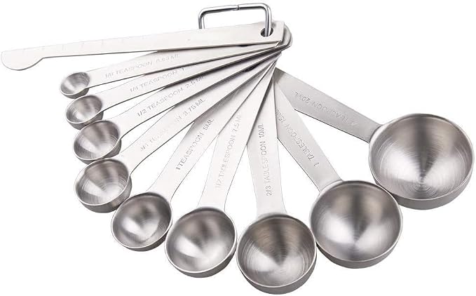 Measuring Spoons Set 10, 18/8 Stainless Steel Measuring Spoons Set with Leveler, Metric & US Measurer Spoons Set for Baking & Kitchen, Heavy Duty Measuring Spoons with 10ml & 20ml Teaspoon