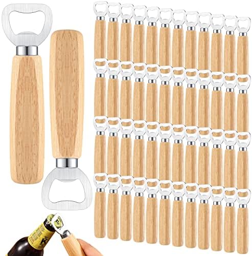 Lounsweer 50 Pcs Stainless Steel Wine Bottle Opener Bulk, Wooden Handheld