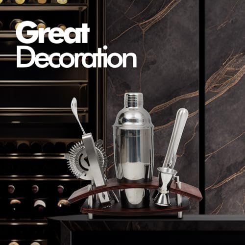 Mixology Bartender Kit Cocktail Shaker Set: 9-Piece, Bar Tools with Rotating Stand, Bar Set with All Essential Accessory Tools: Martini Shaker, Jigger, Strainer, Mixer Spoon, Muddler Ect, (Silver)