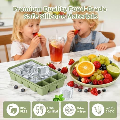 Silicone Ice Cube Trays, Easy Release Ice Cube Molds with Removable Lid, Freezer Stackable Ice Trays for Whiskey, Cocktail, Drinks and Food, Freezer, BPA Free