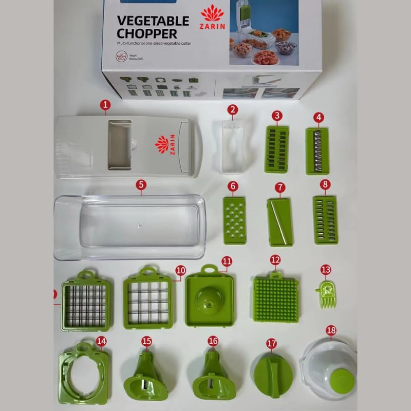 ZARIN 18-in-1 Vegetable Chopper with Container, Onion Chopper Dicer, Mandoline Slicer, Vegetable Cutter, Food Chopper, Cheese Grater & Veggie Dicer, Kitchen Gadget for Meal Prep, Fruits & Vegetables