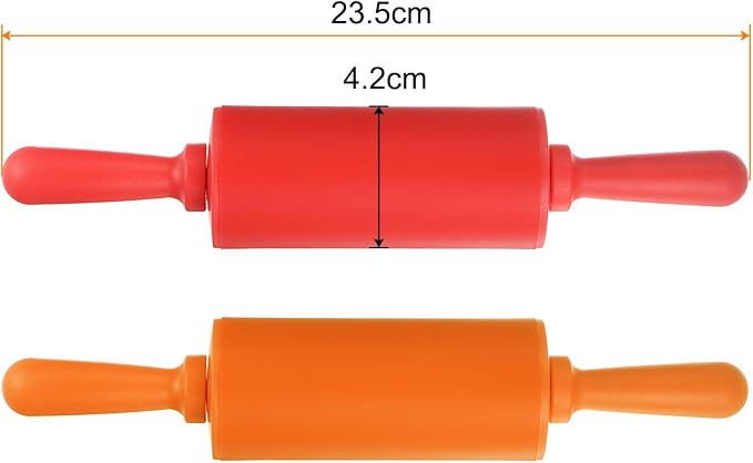 HARFINGTON Silicone Rolling Pins for Baking 9 Inch Non Stick Rolling Pin Small Roller Playdough Rolling Pins for Dough Pizza Pastry Fondant Kitchen, Red & Orange
