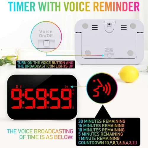 Kitchen Timer for Cooking, Rechargeable Digital Magnetic Timer with Large LED Display, Loud Alarm, Sound Countdown, 4 Volume Levels and 3 Brightness for Classroom, Study (red)