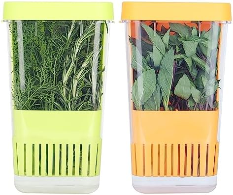 LUVCOSY Fresh Herb Keeper for Refrigerator, Clear BPA-Free Herb Saver, Storage Container for Cilantro, Parsley, Thyme, Mint & Asparagus, Preserver Keeps Fresh Herbs for 3 Times Longer, Green & Orange