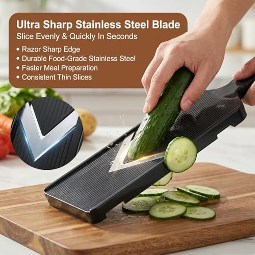 Mandoline Slicer for Kitchen, Multifunctional V-Blade Vegetable Mandoline Slicer with Hand Holder Handheld Potato Cucumber Cabbage Shredder Food Slicer- for Potatoes, Onion
