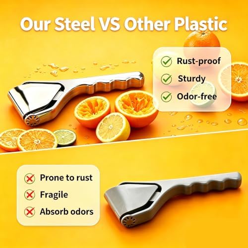 Heavy-Duty Lemon Squeezer Stainless Steel - Handheld Juicer with Full Juice Extraction - Easy Squeeze Lime Citrus Flods Flat Manual Press Fruit Extractor/Presser