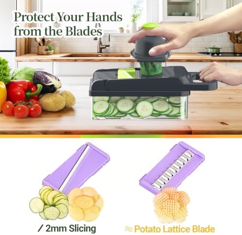 15-in-1 Vegetable Chopper 10 Blades, Veggie Cutter with Handle, Black/Purple