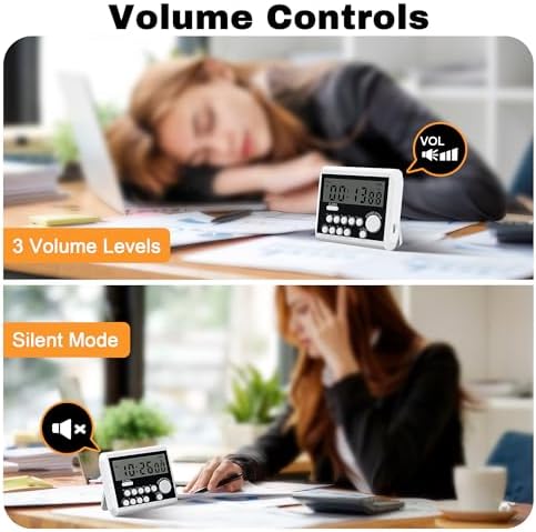 XREXS 5 Channels Digital Kitchen Timer, Clock Mode with Large LCD Display, Cooking Timer, Loud Volume Alarm and Flashing Light with Magnetic Back, Stand, Battery Included