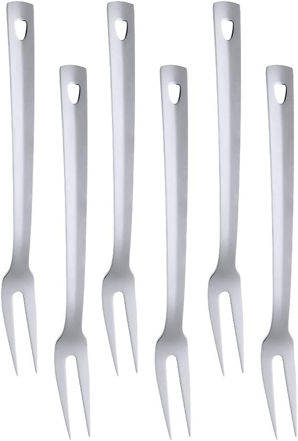 6 Pcs 12.3 in Silver Meat Forks for Kitchen, Stainless Steel Titanium Plated Dinner Fork, Ergonomic Integral Forming Mirror Polish-Dishwasher Safe