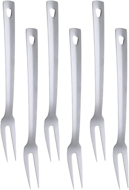 6 Pcs 12.3 in Silver Meat Forks for Kitchen, Stainless Steel Titanium Plated Dinner Fork, Ergonomic Integral Forming Mirror Polish-Dishwasher Safe