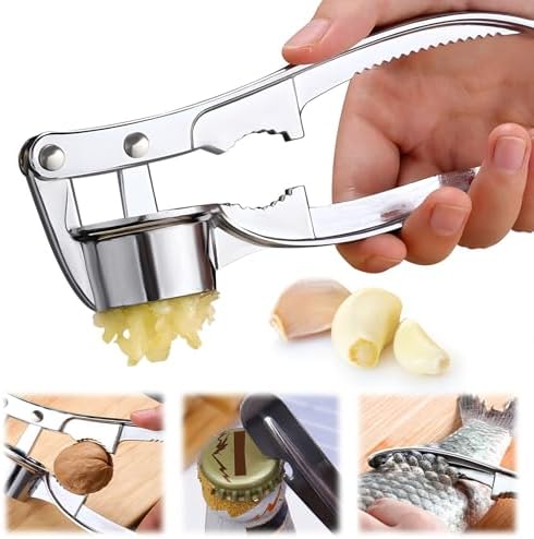 Manual Garlic Press Kitchen Large Garlic Peeler Garlic Muddler Household Garlic Pounder Garlic Press Garlic Peeler for Fine and Coarse Mince Garlic Press,Garlic Mincer, Garlic Crusher (A-3IN1)