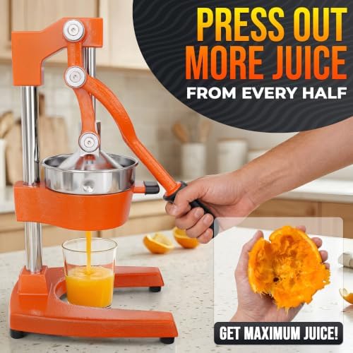 Cast Iron Juicer Hand Press, Heavy-Duty Squeezer (Orange)