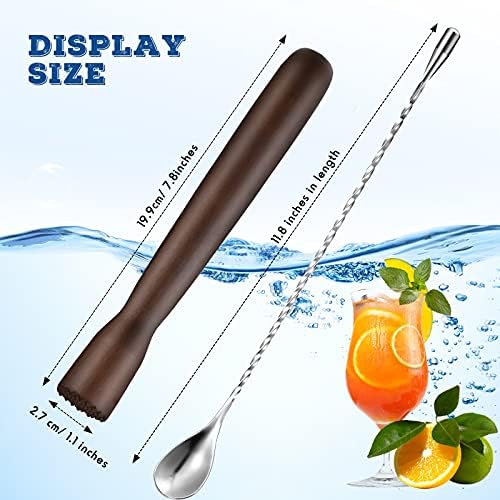 Patelai Wooden Cocktail Muddler Bar Spoon Mixing Tool Set, Brown